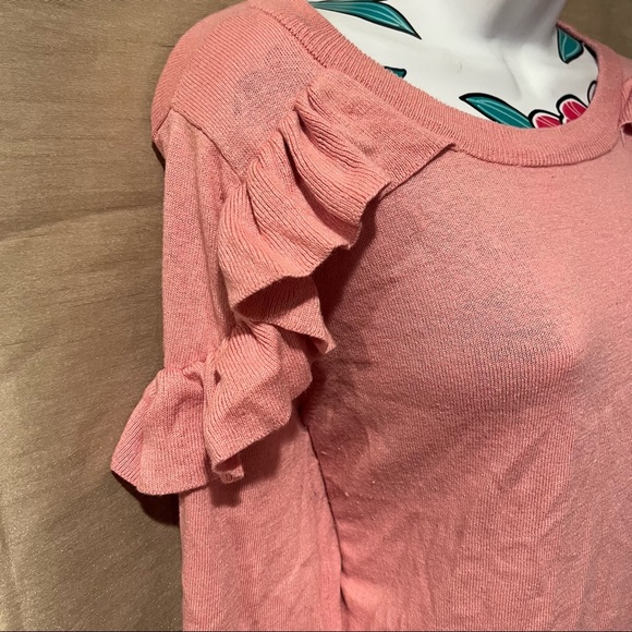 Isabel Maternity Long Sleeve Pink Ruffle Shoulder Sweater - Picture 3 of 5